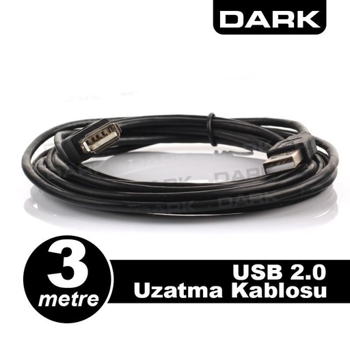 [DK-CB-USB2EXTL300] Dark USB Uzatma Kablosu Siyah (3m)