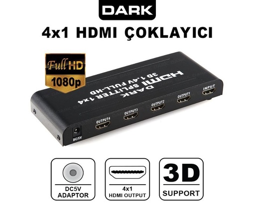 [DK-HD-SP4X1] Dark DK-HD-SP4X1 Full HD 1 Giriş 4 Port HDMI Split